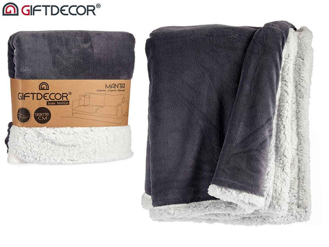 Manta Coral y Sherpa 130x170cm Gris Oscuro