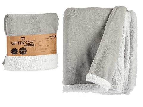 Manta Coral y Sherpa 130x170cm Gris Claro