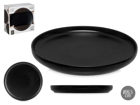 Pack 6 Platos Llanos Grandes Gres Negro 26,5cm