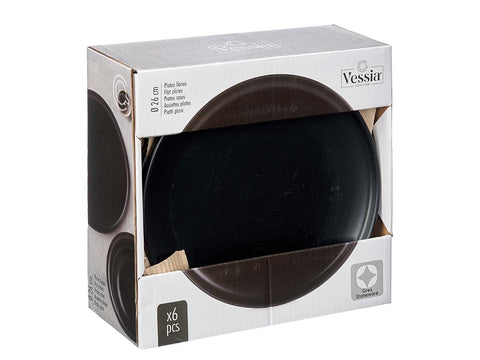 Pack 6 Platos Llanos Grandes Gres Negro 26,5cm