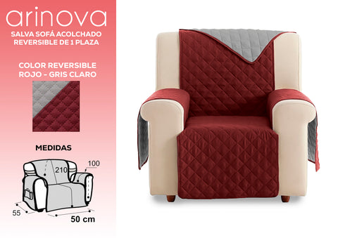 Cubre Sofá 1 Plaza Acolchado Reversible Gris/Rojo