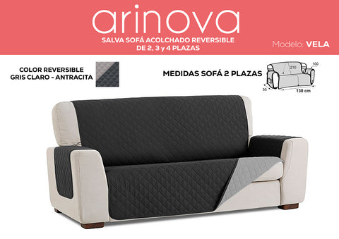 Cubre Sofá 2 Plazas Acolchado Reversible Gris/Antracita