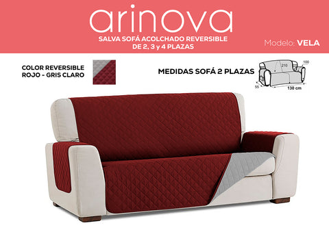 Cubre Sofá 2 Plazas Acolchado Reversible Gris/Rojo