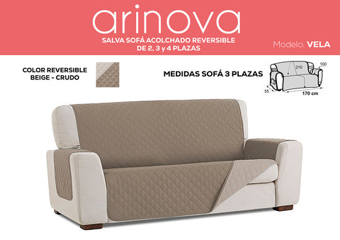 Cubre Sofá 3 Plazas Acolchado Reversible Beige/Marrón