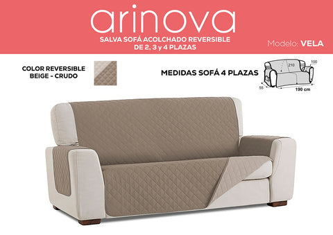 Cubre Sofá 4 Plazas Acolchado Reversible Beige/Crudo