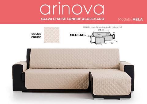 Cubre Sofá Chaiselongue Acolchado Reversible 240cm Crudo
