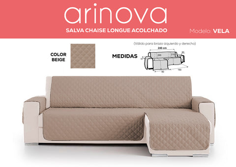 Cubre Sofá Chaiselongue Acolchado Reversible 240cm Beige