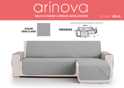 Cubre Sofá Chaiselongue Acolchado Reversible 240cm Gris