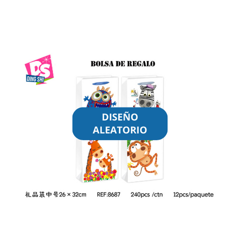 Pack 12 Bolsas Papel de Regalo 26x32x12,5cm Diseño Aleatorio