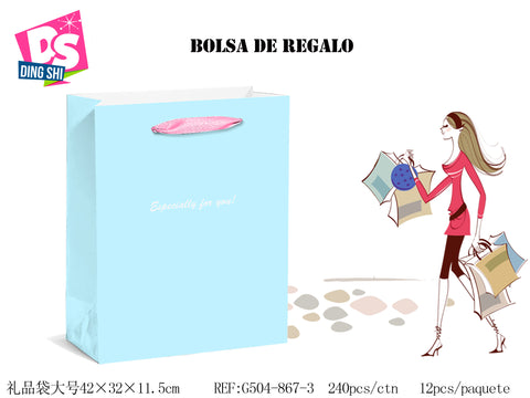 Pack 12 Bolsas Papel de Regalo 26x32x12,5cm Diseño Azul Especially for You