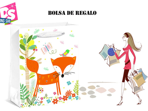 Pack 12 Bolsas Papel de Regalo 26x32x12,5cm Diseño Fox