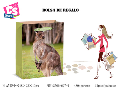 Pack 12 Bolsas Papel de Regalo 18x23x10cm Diseño Canguro