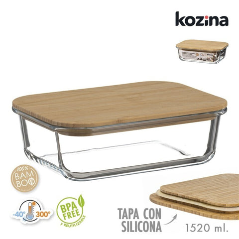 Fiambrera Rectangular con Tapa Bambú 1520ml