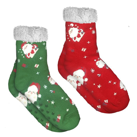 Calcetines Antideslizantes Papá Noel Borreguito Sherpa Rojo/Verde