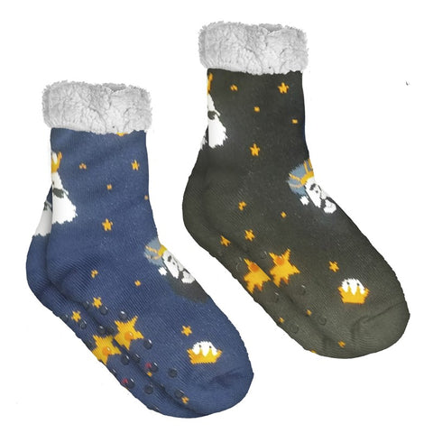 Calcetines Antideslizantes Reyes Magos Borreguito Sherpa Negro/Azul