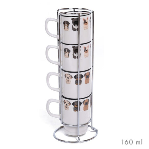 Set 4 Tasses Cafè 160ml Suport Metall Cozy Dogs