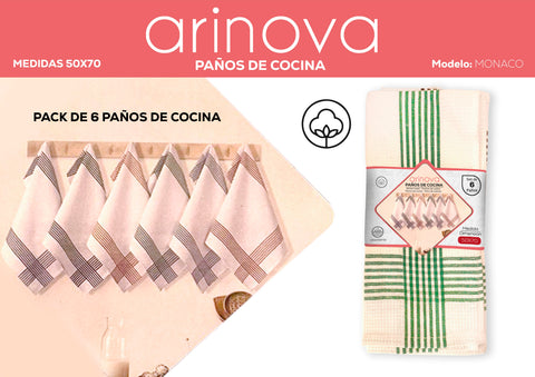 Pack 6 Paños de Cocina 50x70cm Mónaco