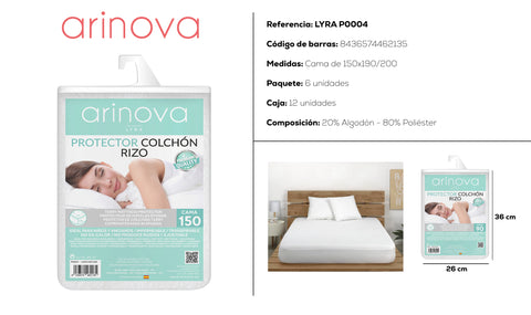 Protector de Colchón Rizo cama 150cm Lyra 150x190/200cm Arinova