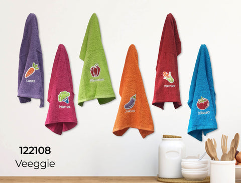Pack 6 Paños de Algodón 50x50cm Bordado Semanario Verduras