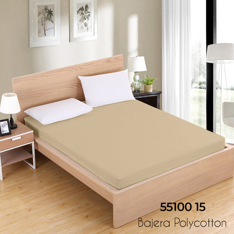 Sábana Bajera Beige Cama 150cm Ajustable Polycotton