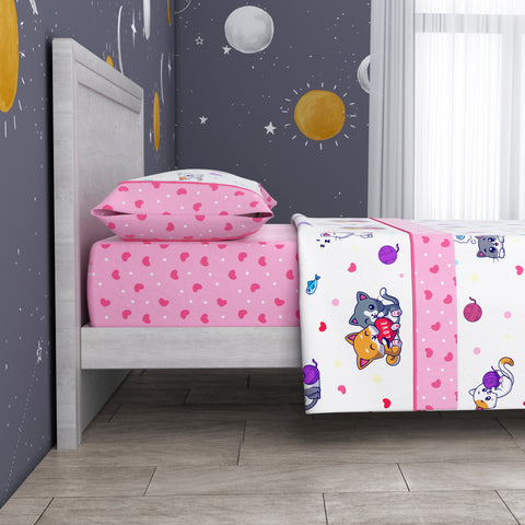 Juego de Sábanas cama 90cm Gatitos 50% Algodón