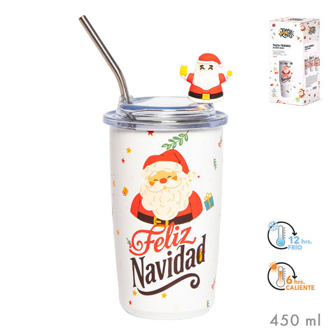 Mug Térmico 450ml Papa Noel Castellano ''Feliz Navidad''