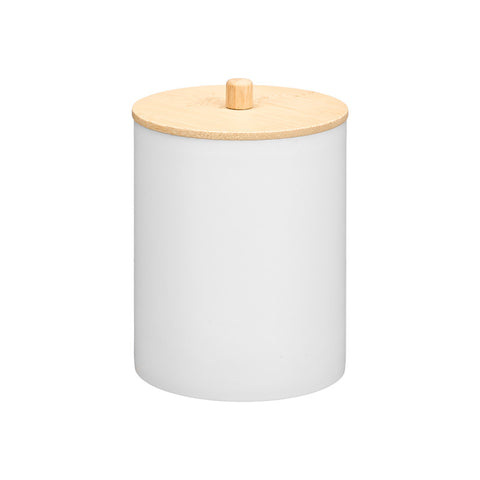 Bote Plástico Tapa Bambú Blanco