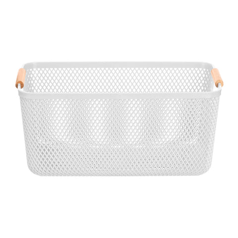 Cesta Plástico Asa Bambú Blanca 32x20,5cm
