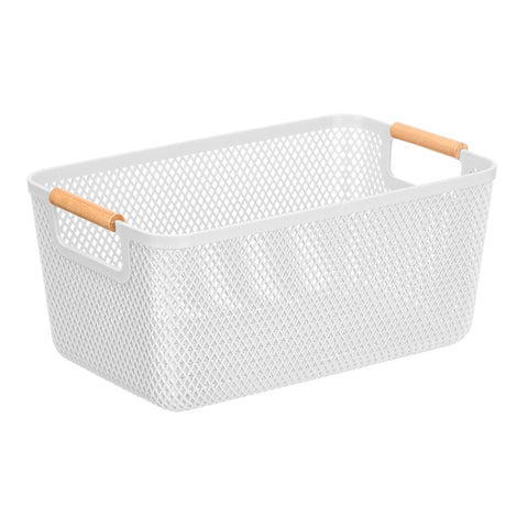 Cesta Plástico Asa Bambú Blanca 36x22cm