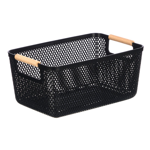 Cesta Plástico Asa Bambú Negra 32x20,5cm