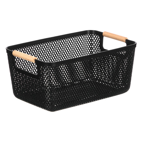 Cesta Plástico Asa Bambú Negra 36x22cm