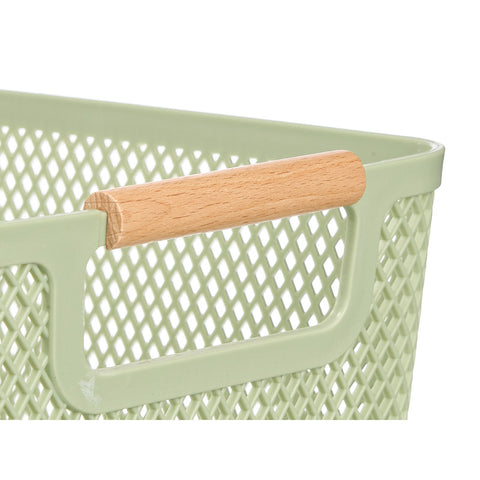 Cesta Plástico Asa Bambú Verde 27,5x18cm