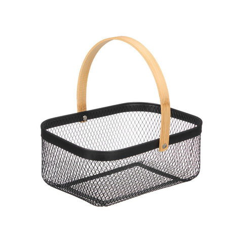 Cesta Rectangular Negra Asa Bambú 19x26.5x10.7cm