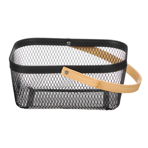 Cesta Rectangular Negra Asa Bambú 19x26.5x10.7cm