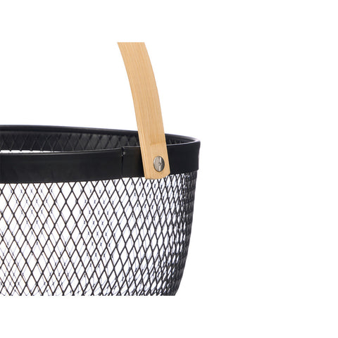 Cesta Redonda Negra Asa Bambú 21x22x10.5cm