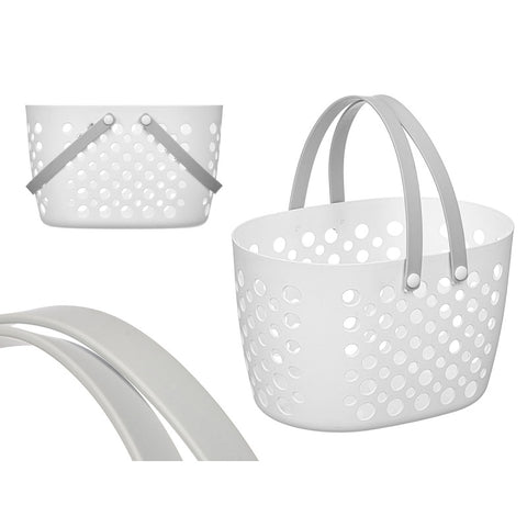 Cesto Ovalado Blanco Asas Gris 20x33x19cm