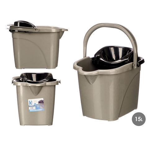 Cubo Fregar 15L Ruedas Negro-Gris