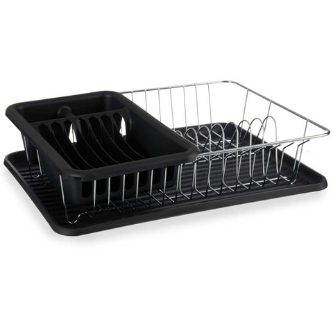 Escurreplatos Plano Negro con Bandeja Recipiente