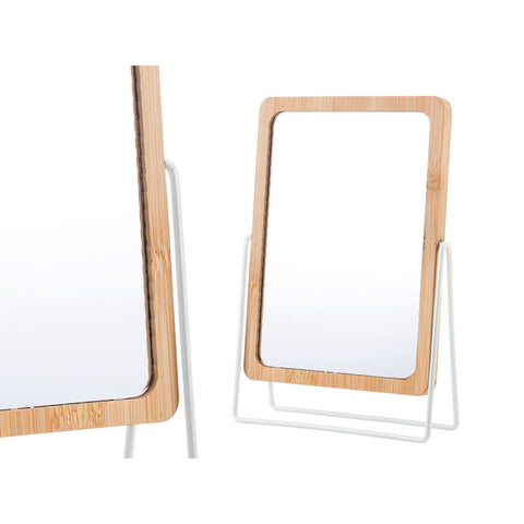 Espejo Bambú Soporte Metal Blanco