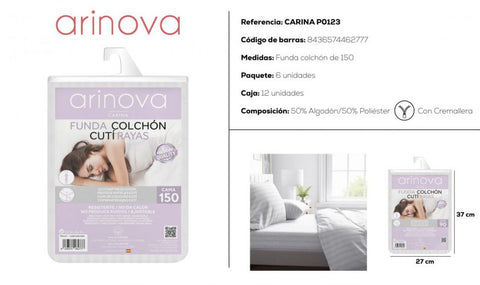 Funda de Colchón cama 150cm 50% Algodón 50% Poliéster Cuti Rayas Carina