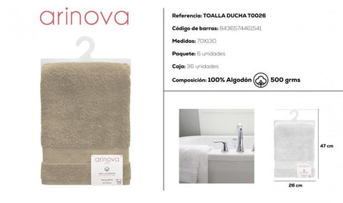 Toalla Camel 70x130cm 500 gramos Arinova para Ducha