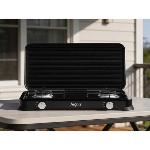 Hornillo de Gas Doble Negro 58x28cm Argón