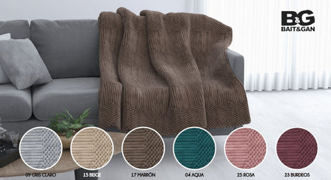 Manta Jacquard Gris 220x240cm Plaid Waves Premium