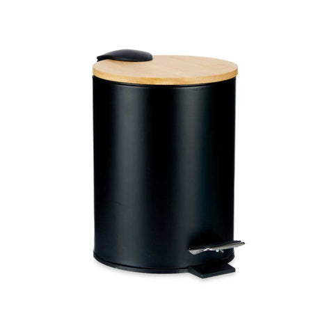 Papelera Metal Tapa Bambú 3L Negro