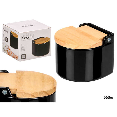 Salero Negro Semi Circular con Tapa 550ml