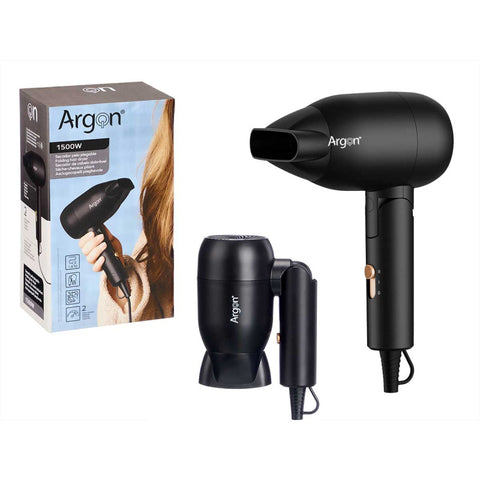 Secador de Pelo Plegable 1500W Argón Negro Dorado Mate