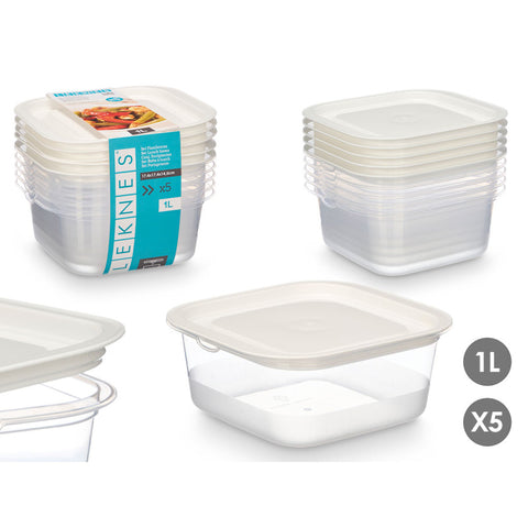 Set 5 Fiambreras de Plástico Cuadradas 1000ml