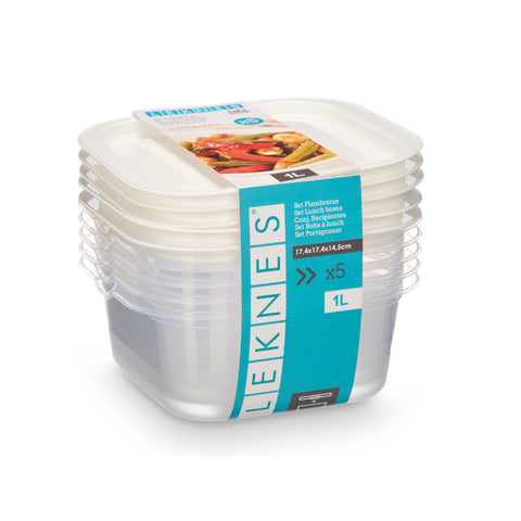 Set 5 Fiambreras de Plástico Cuadradas 1000ml