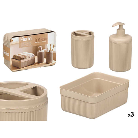 Set Dispensador Vaso Bandeja Rayas Beige