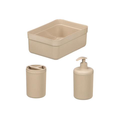 Set Dispensador Vaso Bandeja Rayas Beige